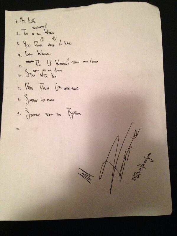 Mike Posner's setlist (front page) from his Unplugged Tour stop at City Theatre in Detroit, MI 4/6/14
Twitter @jenadolo
