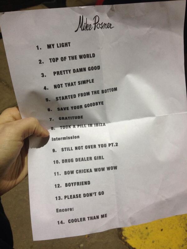 Mike Posner's setlist from his Unplugged Tour stop at City Theatre in Detroit, MI 4/6/14
Twitter @JerryBiebsLuver
