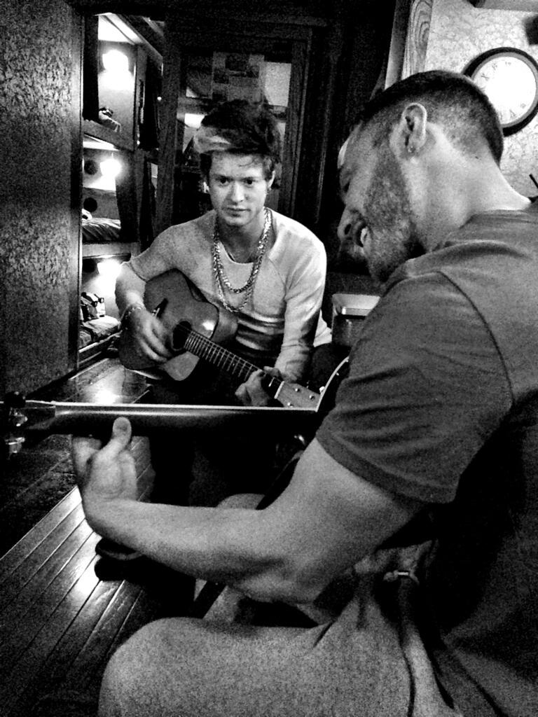 Mike Posner having guitar lessons with Nash Overstreet while on the Believe Tour in Denver, CO 7/1/13
Photo by Hot Chelle Rae
twitter.com/HotChelleRae
