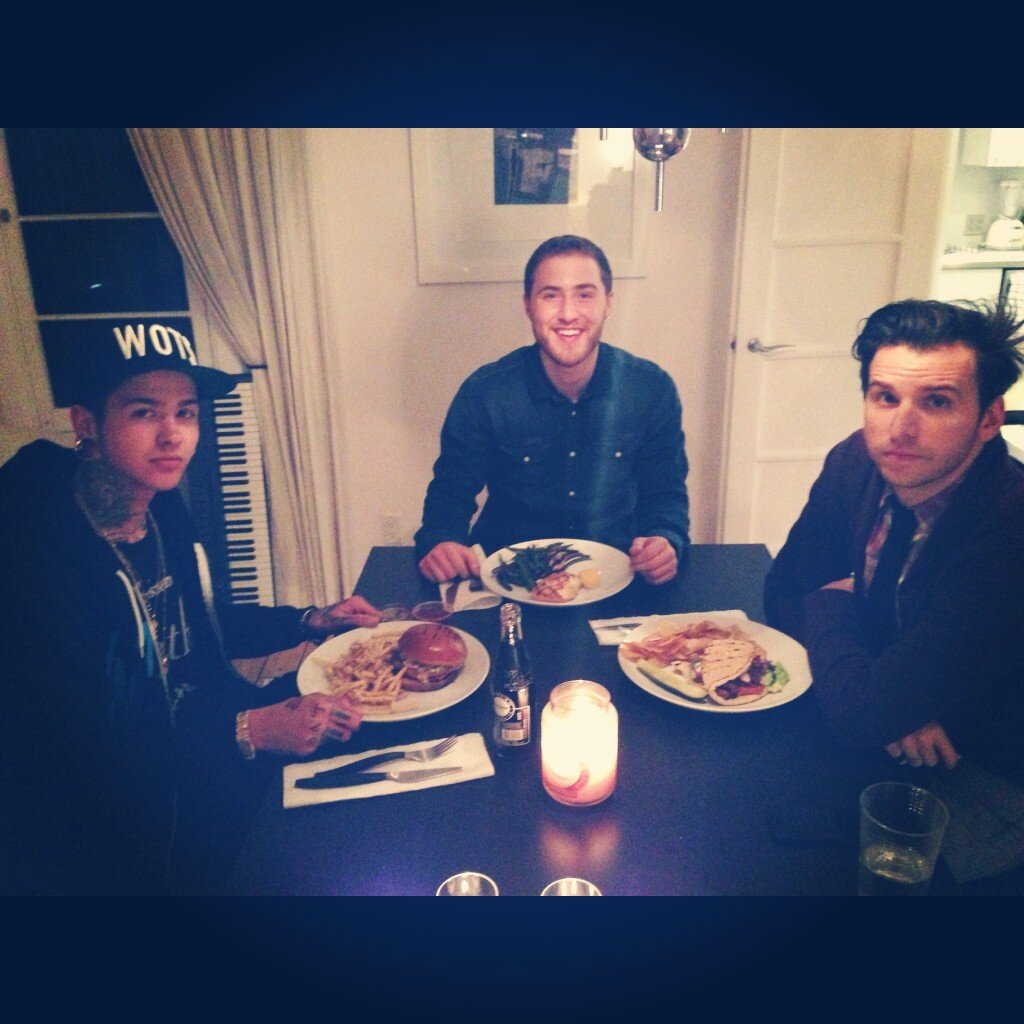 T. Mills, Mike Posner and Jayson DeZuzio having dinner at Mike's house 2/20/13
