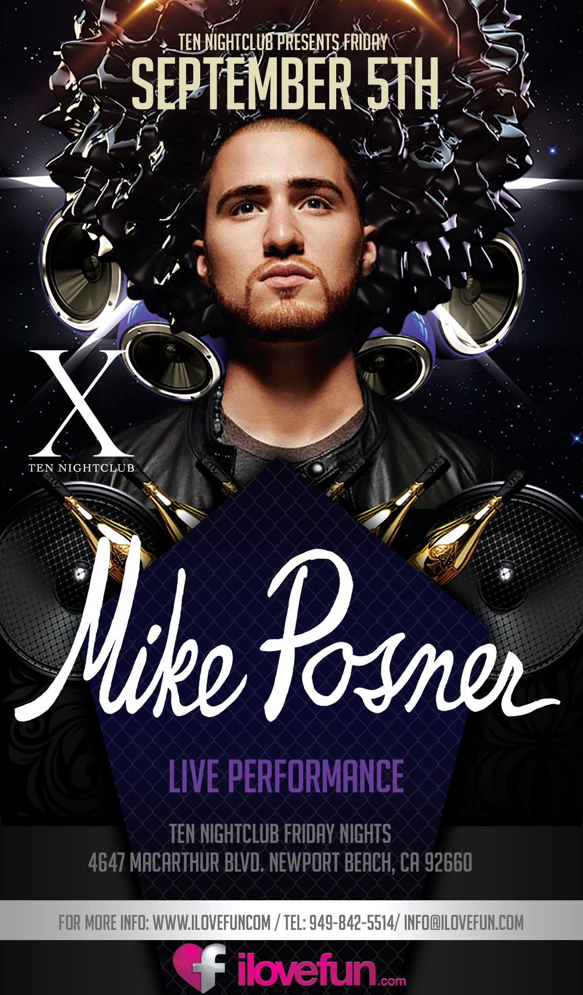 Ten Nightclub poster featuring Mike Posner
