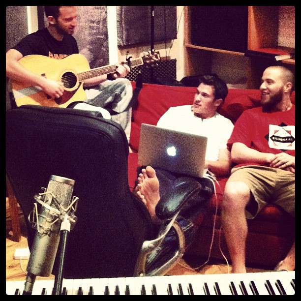 Timeflies and Mike Posner in the studio

