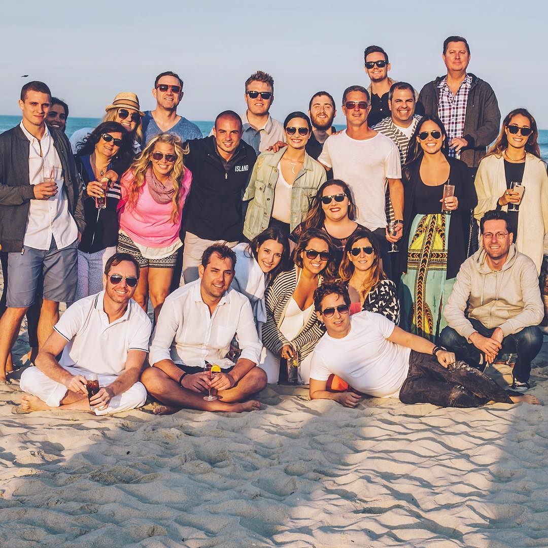 Mike Posner, Demi Lovato, and Island Records team at Flying Point Beach in Southampton, NY June 10, 2015
