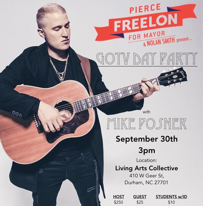 Mike Posner to Perform at Pierce Freelon Mayoral Campaign Fundraiser - September 30