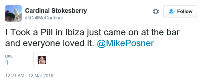 I Took A Pill In Ibiza tweet